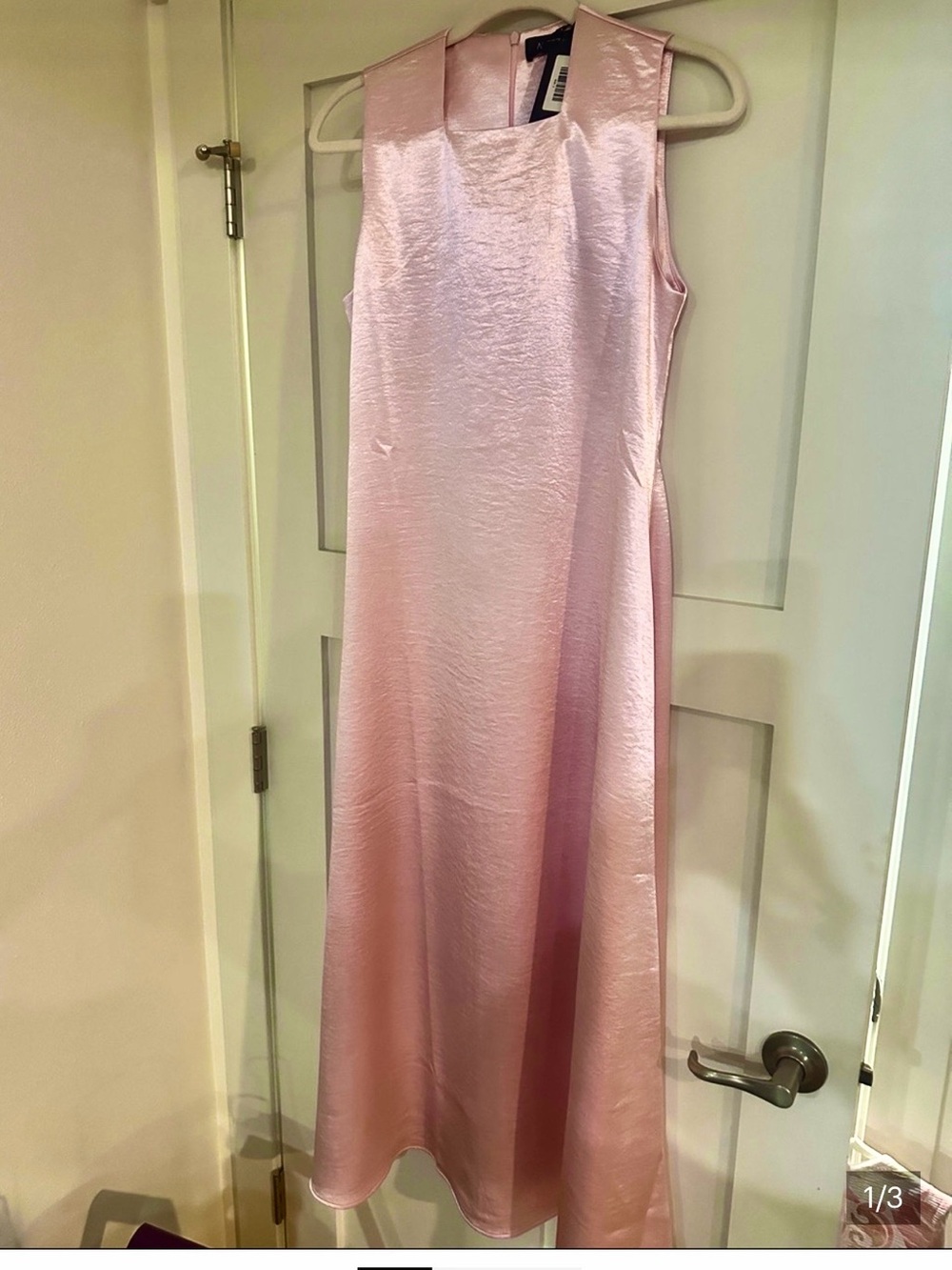 ALEEZA PARIS shimmer Sleeveless Midi Dress in Pale Pink with Structured Neckline